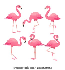 Cute Cartoon Peach Pink Flamingo Set Stock Vector (Royalty Free) 1386943049