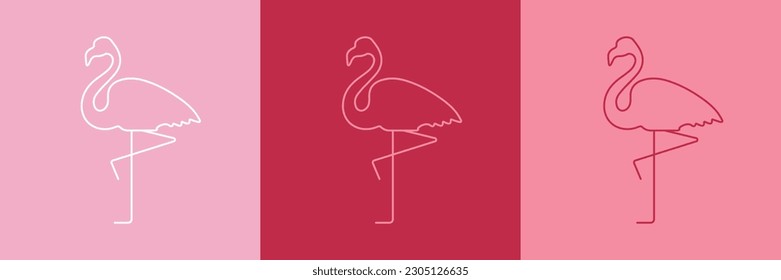 Set of flamingo icons in three different colors. Flamingo logo. Tropical bird vector illustration. 