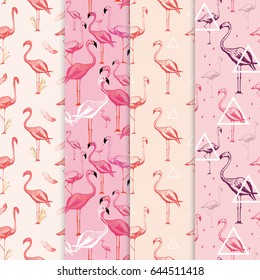 Set of Flamingo seamless patterns. Vector background design with flamingos for wallpaper, fabric, textile.