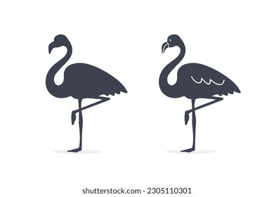 Set of flamingo silhouettes. Vector stock illustration. 