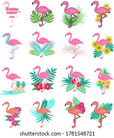 Set of flamingo tropical icons