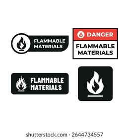 Conjunto de etiquetas de advertencia de materiales inflamables Vector
