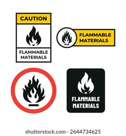 Conjunto de etiquetas de advertencia de materiales inflamables Vector