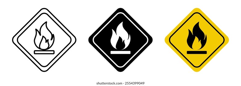 set of flammable substances icons, danger sign symbols.