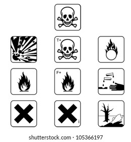 Set Of Flammable Symbols Isolated On White. Chemical Hazard Warning Sign, Vector