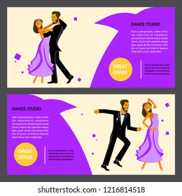 Set of flares with Happy young dancers. Concept for the studio, wedding dance lessons. Vector illustration eps 10