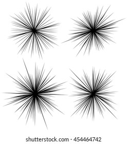 Set of flash, glare elements. Radial burst lines. 4 variation.