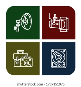 Set of flash icons. Such as Flash, Spotlight, Camera bag, Hard disk , flash icons