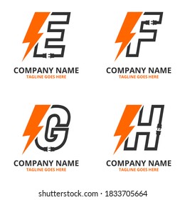 Set flash initial letter  Logo Icon Template. Illustration vector graphic. Design concept Electrical Bolt With letter symbol. Perfect for corporate, technology, initial , more technology brand identit