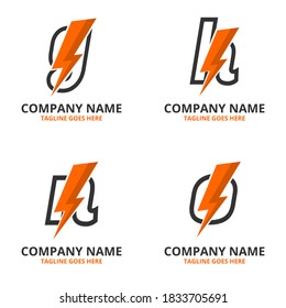 Set flash initial letter  Logo Icon Template. Illustration vector graphic. Design concept Electrical Bolt With letter symbol. Perfect for corporate, technology, initial , more technology brand identit