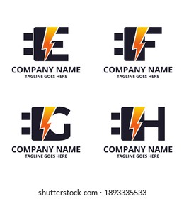 Establecer la plantilla de icono de logotipo de la letra inicial de Flash. Gráfico vectorial de ilustración. Concepto de diseño Perno eléctrico y enchufes eléctricos Con símbolo de letra. Perfecto para una identidad de marca corporativa más tecnológica