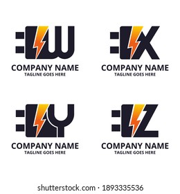 Set Flash initial letter Logo Icon Template. Illustration vector graphic. Design concept Electrical Bolt and electric plugs With letter symbol. Perfect for corporate, more technology brand identity