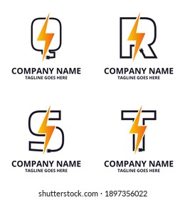 Set Flash initial letter Logo Icon Template. Illustration vector graphic. Design concept Electrical Bolt and electric plugs With letter symbol. Perfect for corporate, more technology brand identity