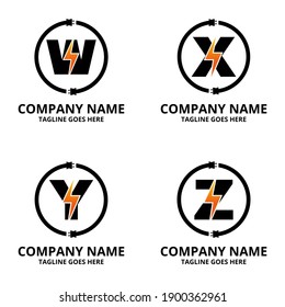 Set Flash initial letter Logo Icon Template. Illustration vector graphic. Design concept Electrical Bolt and electric plugs With letter symbol. Perfect for corporate, more technology brand identity