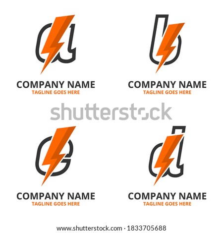 Set flash initial letter  Logo Icon Template. Illustration vector graphic. Design concept Electrical Bolt With letter symbol. Perfect for corporate, technology, initial , more technology brand identit