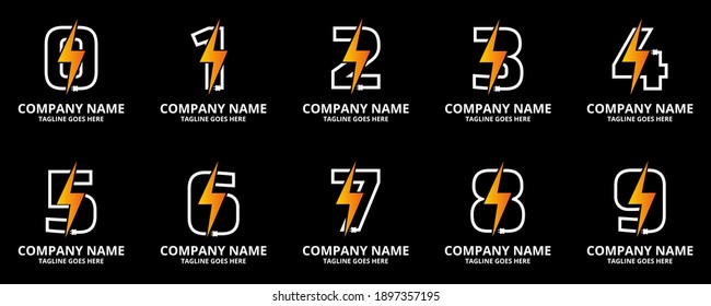 Establecer el número inicial de flash Plantilla de icono de logotipo. Gráfico vectorial de ilustración. Tornillo eléctrico y enchufes eléctricos Con símbolo de número. Perfecto para una identidad de marca corporativa más tecnológica