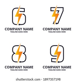 Set flash initial number Logo Icon Template. Illustration vector graphic. Electrical Bolt and electric plugs With number symbol. Perfect for corporate, more technology brand identity