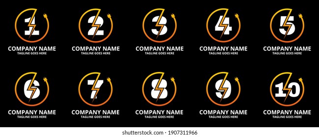 Establecer el número inicial de flash Plantilla de icono de logotipo. Gráfico vectorial de ilustración. Tornillo eléctrico y enchufes eléctricos Con símbolo de número. Perfecto para una identidad de marca corporativa más tecnológica