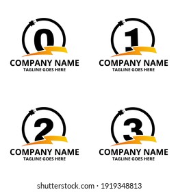 Set flash initial number Logo Icon Template. Illustration vector graphic. Electrical Bolt and electric plugs With number symbol. Perfect for corporate, more technology brand identity