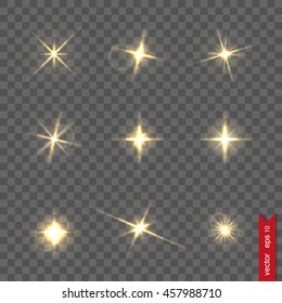 Set of flash lights and shiny glitter, vector illustration