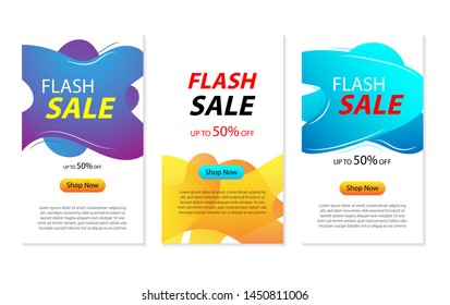 Set of flash sale banner with liquid fluid shape for mobile, flash sale banner template with modern fluid abstract shape, vectori illustration