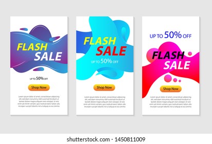 Set of flash sale banner with liquid fluid shape for mobile, flash sale banner template with modern fluid abstract shape, vectori illustration