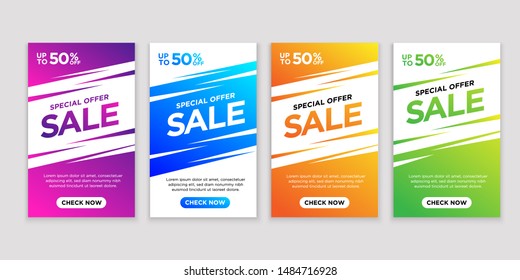 Set of flash sale banners with dynamic modern mobile concept. special offer and sale banner discount up to 50% template design with editable text.