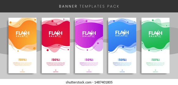 Set of Flash Sale Banners With Dynamic Modern Liquid Fluid. Discount up to 50% off Templates Design with editable vector. Ready for Use in Web or Print. Template for Social Media Story Highlight eps10