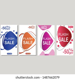 Set of flash sale banners with dynamic modern liquid mobile concept. special offer and sale banner discount up to 50% template design with editable text. 
