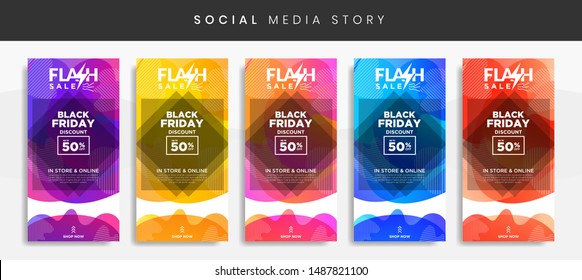 Set of Flash Sale Banners With Dynamic Modern Abstract Background. Discount up to 50% off Design with editable vector. Ready for Use in Web or Print. Template for Social Media Story Highlight eps10