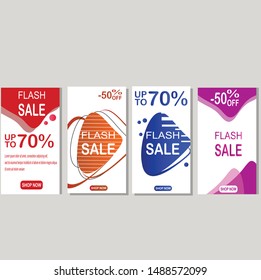 Set of flash sale banners with dynamic modern liquid mobile concept. special offer and sale banner discount up to 50% template design with editable text. 