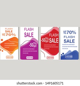 Set of flash sale banners with dynamic modern liquid mobile concept. special offer and sale banner discount up to 50% template design with editable text. 
