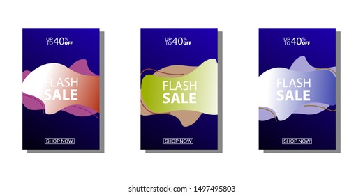 Set of flash sale banners with dynamic modern liquid mobile concept. special offer and sale banner discount up to 40% template design with editable text.