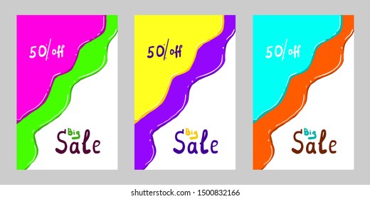 Set of flash sale banners with dynamic modern liquid mobile concept. special offer and sale banner discount up to 50% template design with editable text.