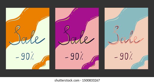 Set of flash sale banners with dynamic modern liquid mobile concept. special offer and sale banner discount up to 90% template design with editable text. Vector illustration 