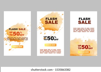 Set of flash sale banners with water color concept. special offer and sale banner discount. cliping mask banner