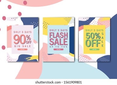 Set of Flash Sale with Memphis Style. Promotion Website and Printing Design for Poster. Flat Gradient Cartoon Vector Illustration in Colored Style. - Vector