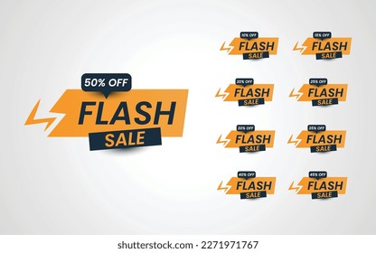 Set flash sale tag label discount special offer 10% to 50% off