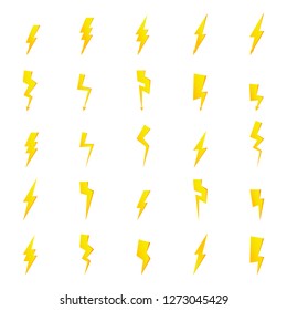 Set of flash and thunder bolt icons.