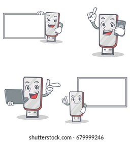 Set of flashdisk character with laptop phone and board