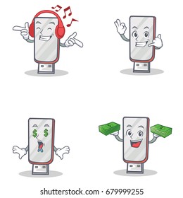 Set of flashdisk character with listening music call me money eye