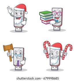 Set of flashdisk character with Santa candy book judge