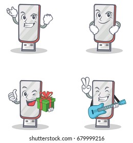 Set of flashdisk character with succesfull smirking gift guitar