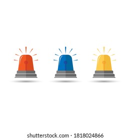 Set of Flasher icon, siren, emergency lamp, warning sign, police alarm, ambulance alarm, flasher firefighters, medical alert vector illustration template in flat style.         