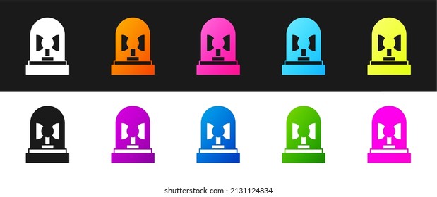 Set Flasher siren icon isolated on black and white background. Emergency flashing siren.  Vector