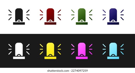 Ajuste el icono de la sirena Flasher aislado en fondo blanco y negro. Una sirena de emergencia que parpadea.  Vector