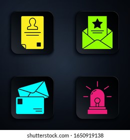 Coloque la sirena Flasher, la placa de identificación, el sobre y la orden de detención. Botón cuadrado negro. Vector