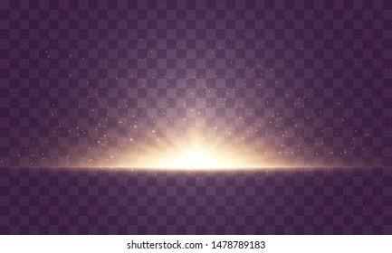 Set of flashes, Lights and Sparkles on a transparent background. Bright gold flashes and glares. Abstract golden lights isolated  Bright rays of light. Glowing lines. Vector illustration eps 10.