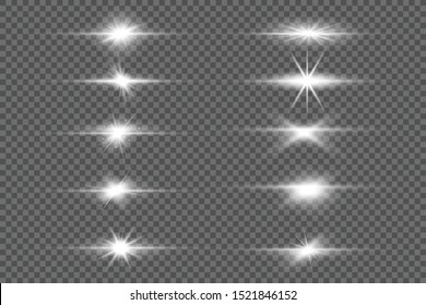 Set of flashes, Lights and Sparkles on a transparent background. Bright gold flashes and glares. Abstract golden lights isolated Bright rays of light. Glowing lines. Vector illustration eps 10.