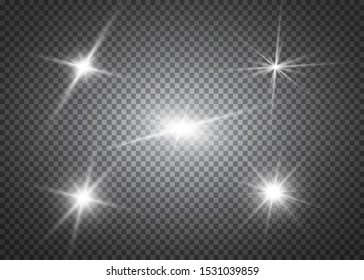 Set of flashes, Lights and Sparkles on a transparent background. Bright gold flashes and glares. Abstract golden lights isolated Bright rays of light. Glowing lines. Vector illustration eps 10.